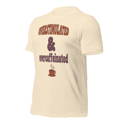 Overstimulated & Overcaffeinated soft retro coffee mental health tee — Heather Natural, front-right