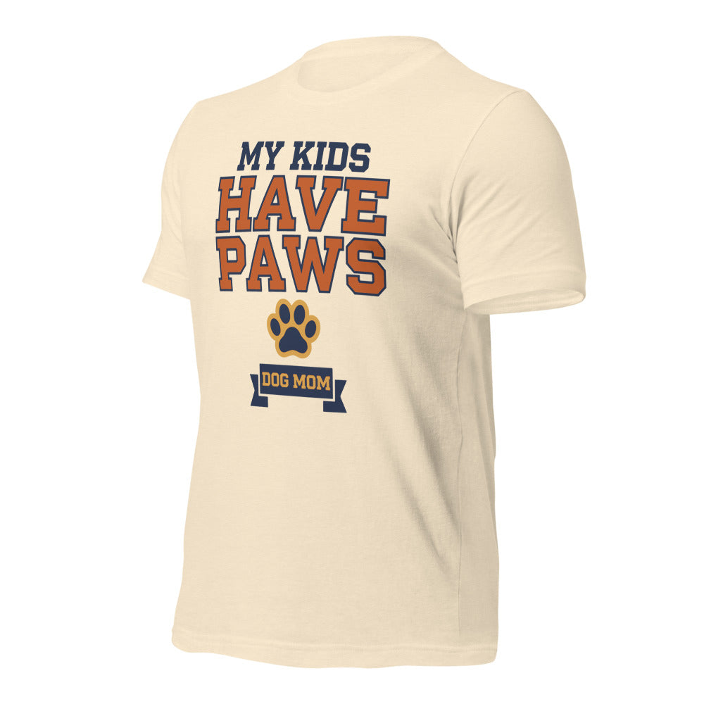 My Kids Have Paws funny dog mom tee — Heather Natural, front-right
