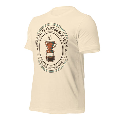 Specialty Coffee Society specialty coffee tee — Heather Natural, front-right