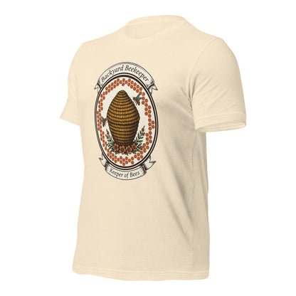 Backyard Beekeeper Keeper of Bees vintage apiary crest tee — Heather Natural, front-right
