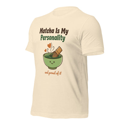 Matcha Is My Personality retro matcha tee — Heather Natural, front-right