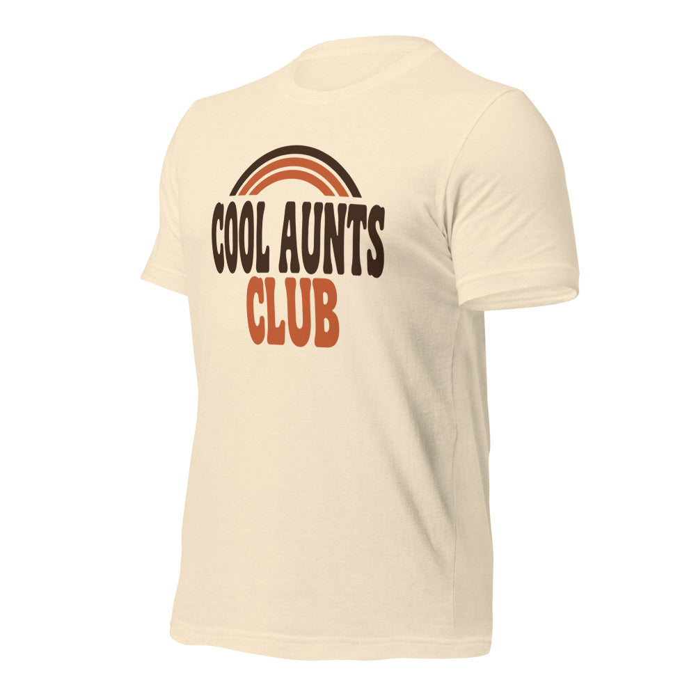 Cool Aunts Club retro groovy aunt tee — Heather Natural, front-right