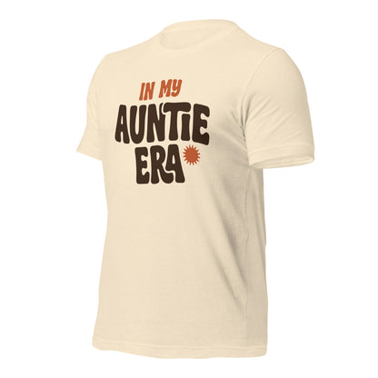 In My Auntie Era retro groovy aunt tee — Heather Natural, front-right