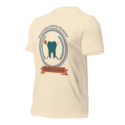 Licensed to Scale registered dental hygienist tee — Heather Natural, front-right