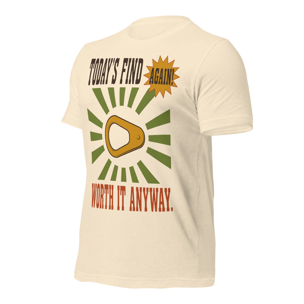 Today's Find pull tab retro metal detecting tee — Heather Natural, front-right
