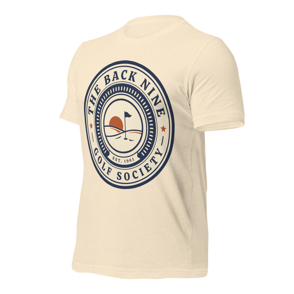 The Back Nine vintage golf roundel tee — Heather Natural, front-right