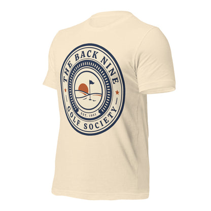 The Back Nine vintage golf roundel tee — Heather Natural, front-right