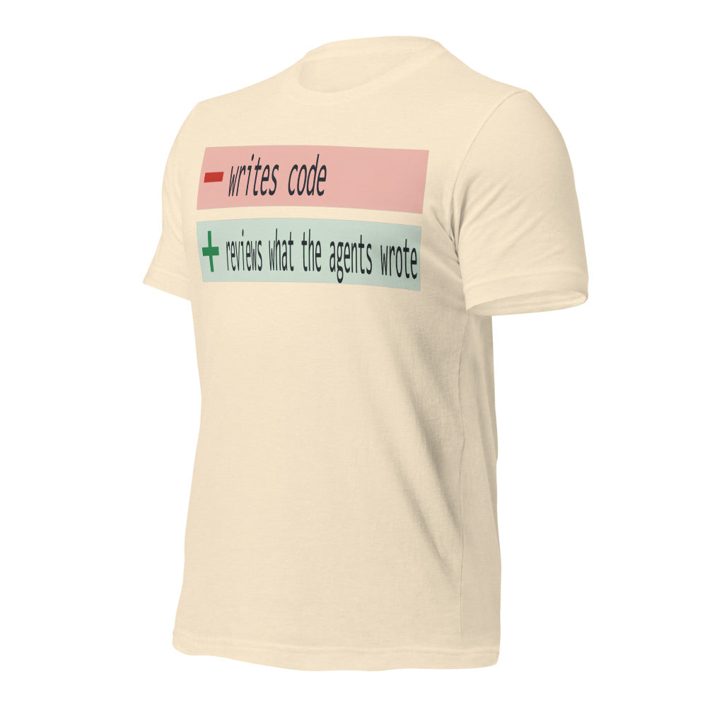 The Diff agentic AI engineer tee — Heather Natural, front-right