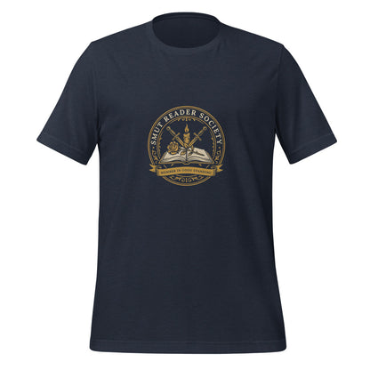 Smut Reader Society book lover dark academia tee — Heather Navy, front