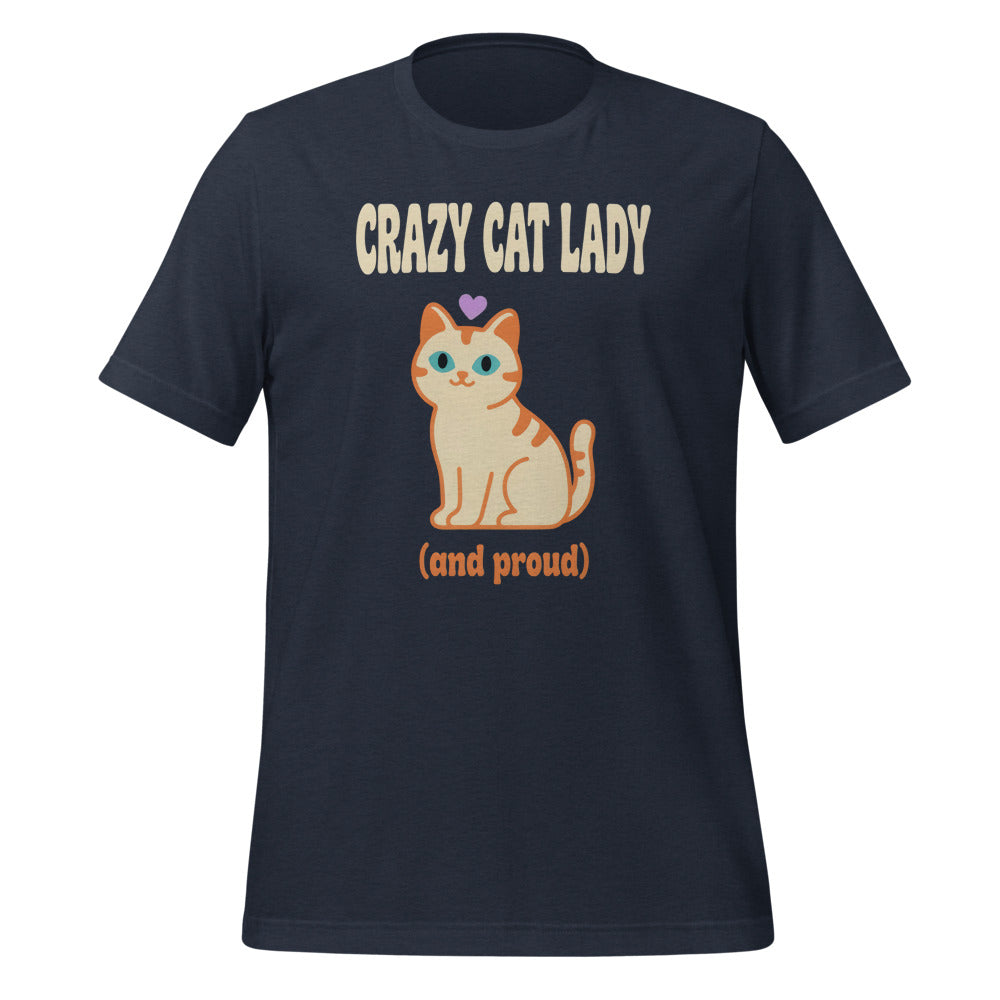 Crazy Cat Lady and Proud retro Y2K tee — Heather Navy, front