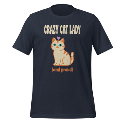 Crazy Cat Lady and Proud retro Y2K tee — Heather Navy, front