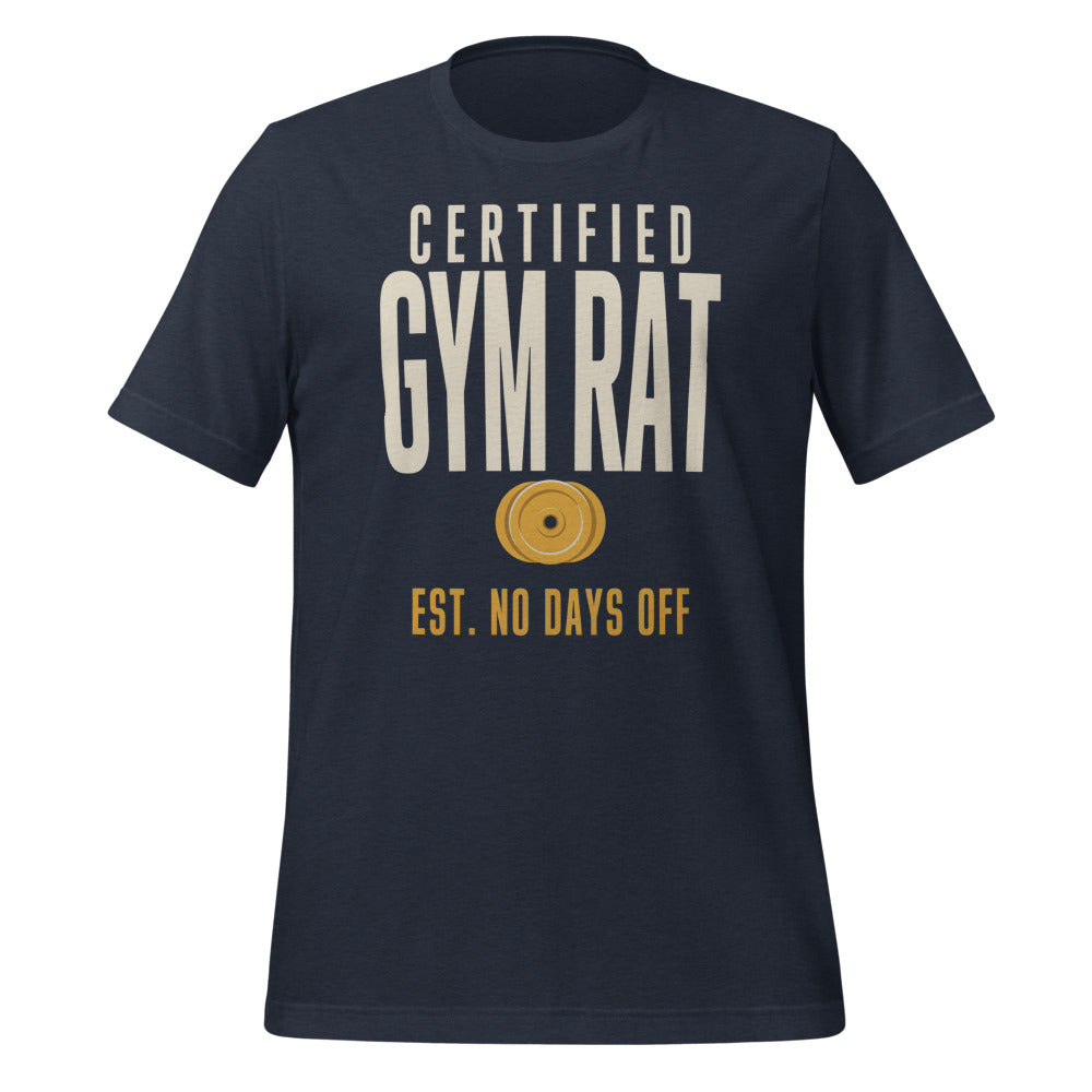 Certified Gym Rat vintage athletic tee — Heather Navy, front