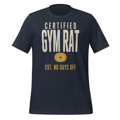 Certified Gym Rat vintage athletic tee — Heather Navy, front