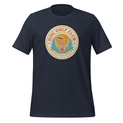 Disc Golf Club retro badge tee — Heather Navy, front