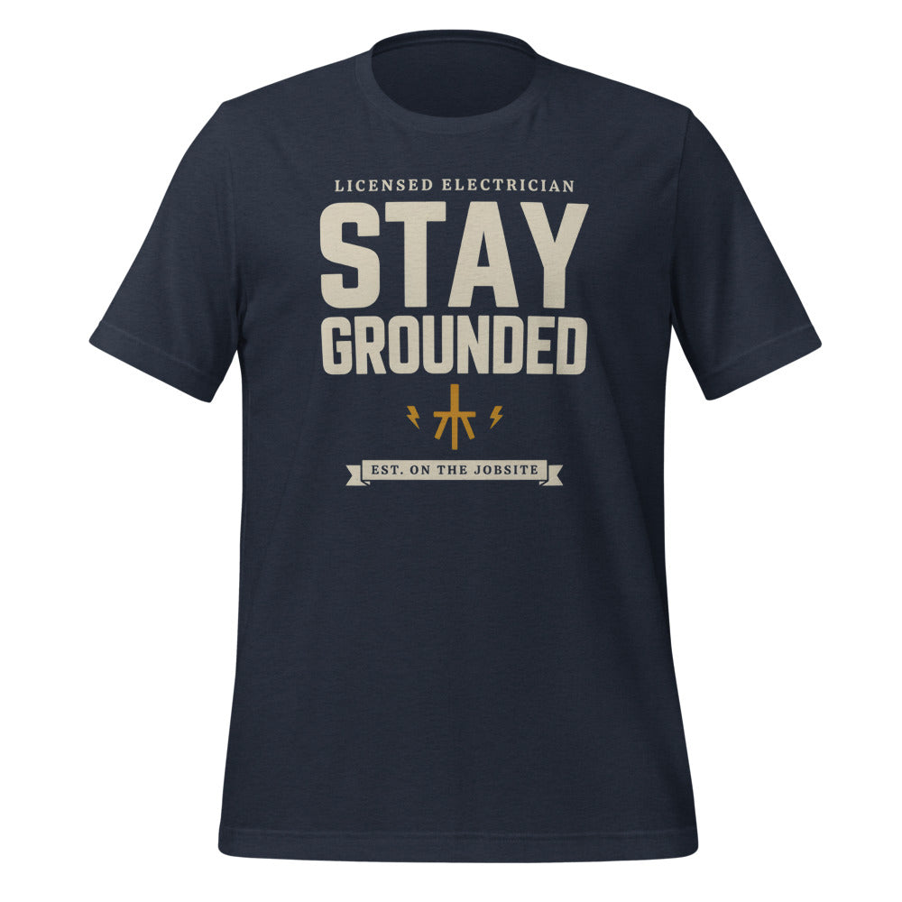 Stay Grounded funny electrician tee — Heather Navy, front
