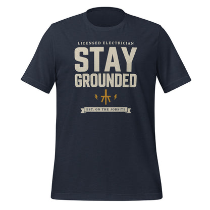 Stay Grounded funny electrician tee — Heather Navy, front