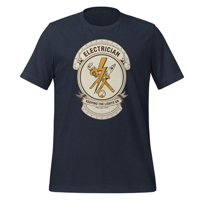 Electrician Journeyman trade crest tee — Heather Navy, front