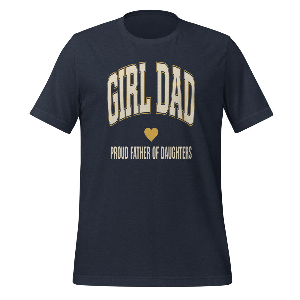 Girl Dad retro varsity tee — Heather Navy, front