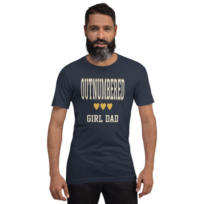 Girl Dad Outnumbered & Proud tee — Heather Navy, on model