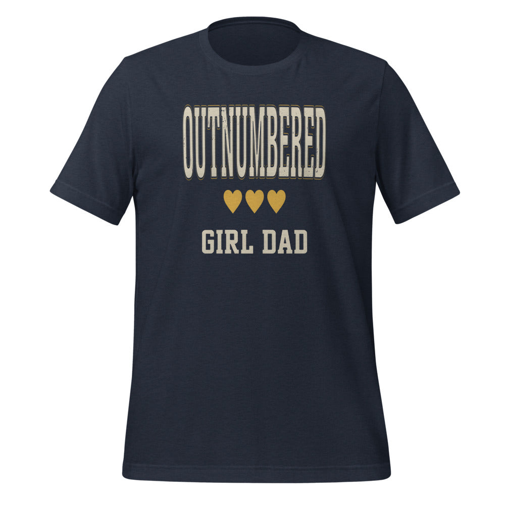 Girl Dad Outnumbered & Proud tee — Heather Navy, front