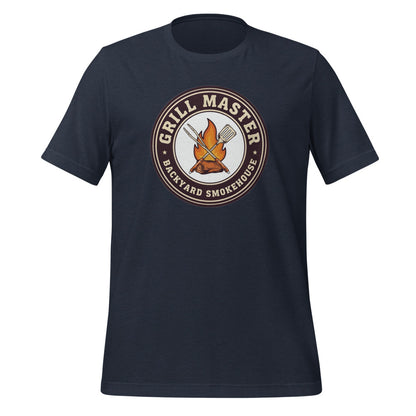 Grill Master retro backyard smokehouse tee — Heather Navy, front