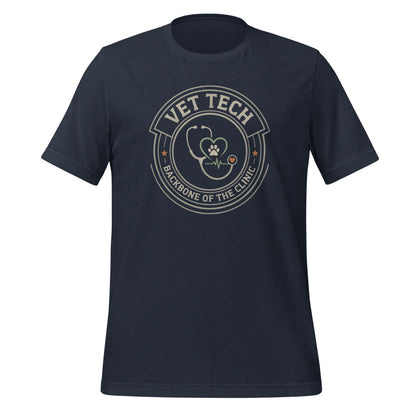 Vet Tech Crest retro veterinary technician tee — Heather Navy, front