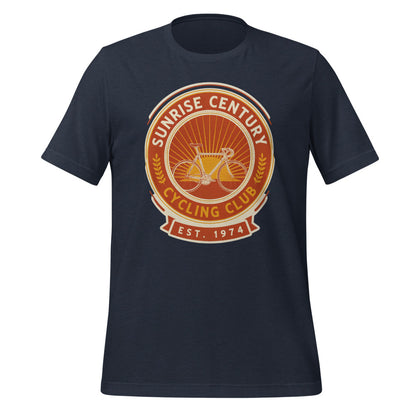 Sunrise Century C.C. retro cycling club badge t-shirt — Heather Navy, front