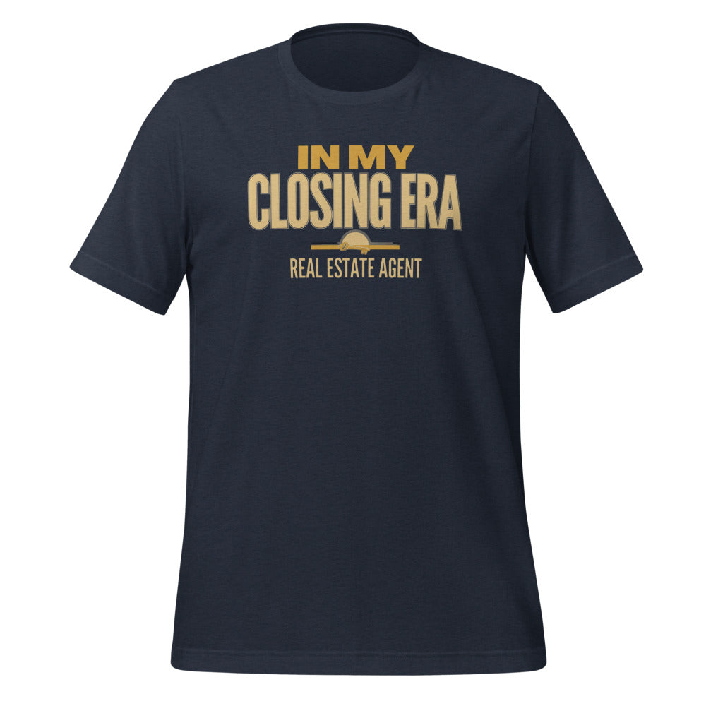 In My Closing Era real estate agent tee — Heather Navy, front