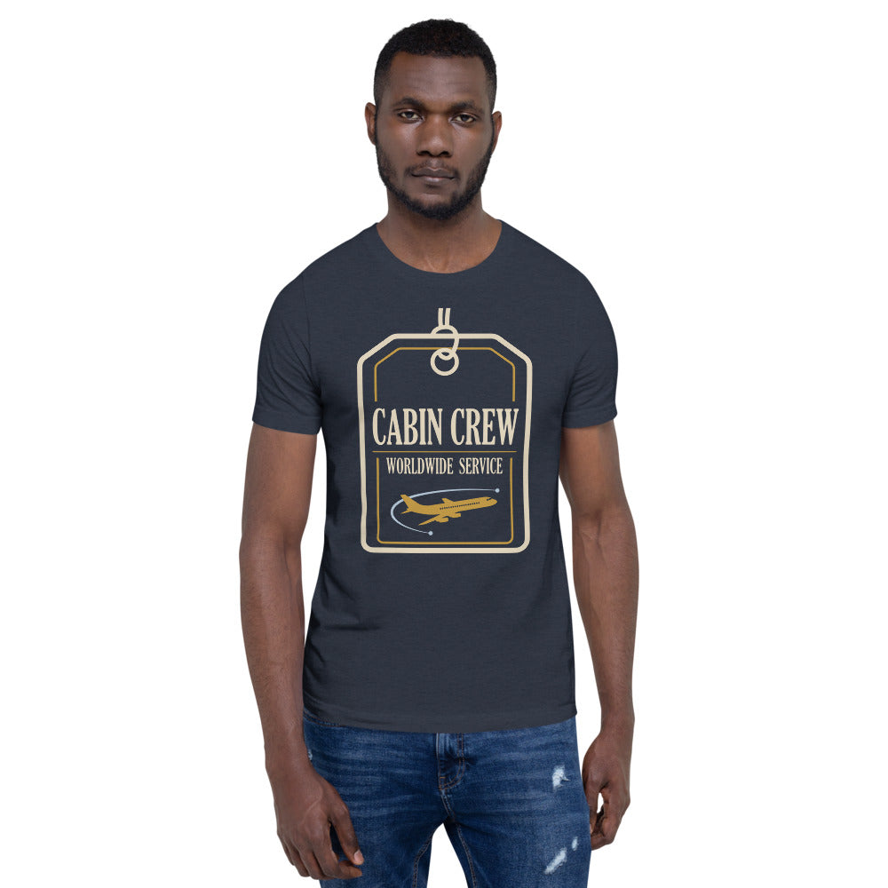 Worldwide Service cabin crew tee — Heather Navy, on model
