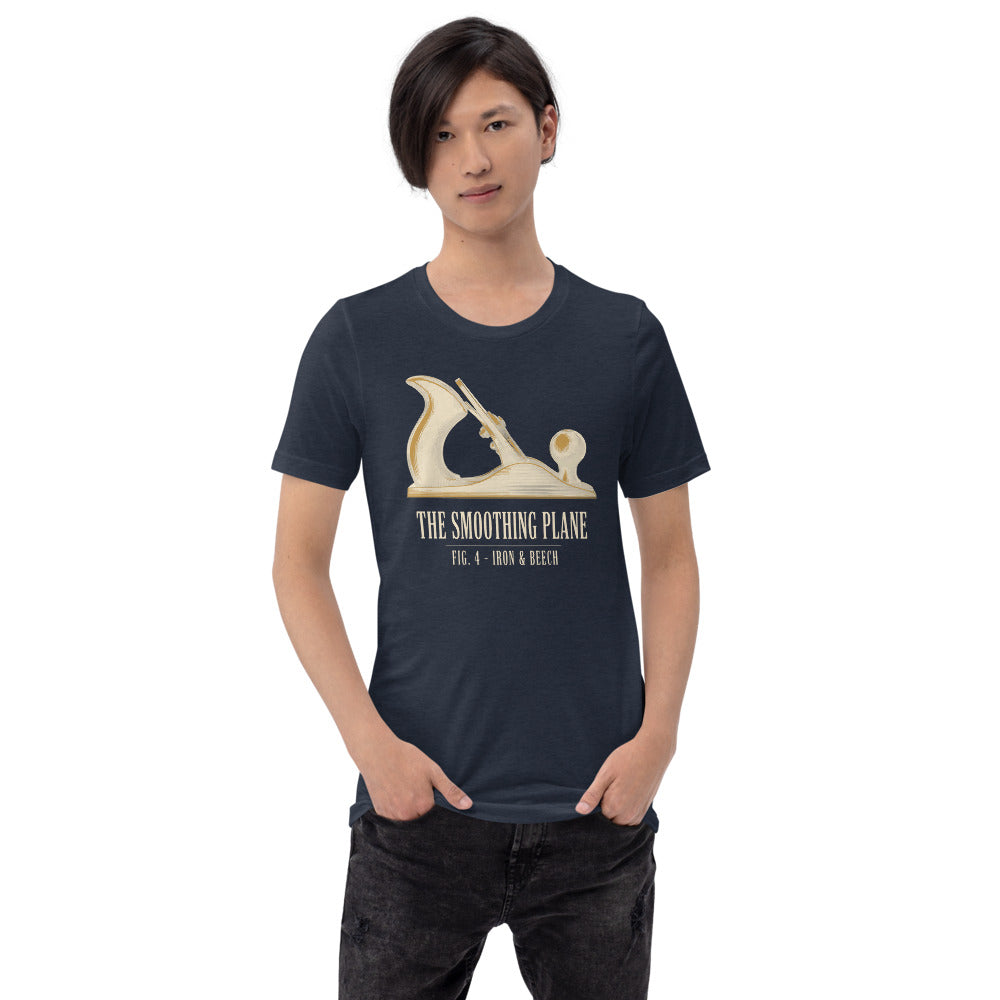 Fig. 4 The Smoothing Plane woodworking tee — Heather Navy, on model