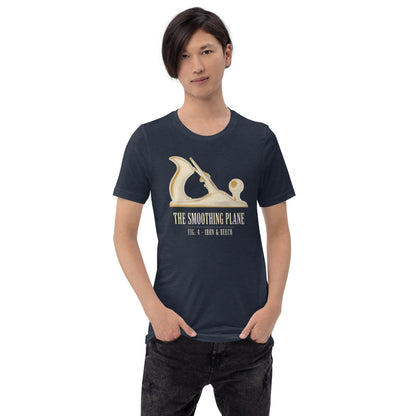 Fig. 4 The Smoothing Plane woodworking tee — Heather Navy, on model