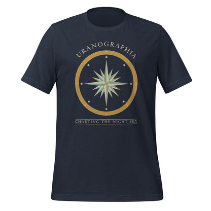 Uranographia vintage celestial chart astronomy tee — Heather Navy, front