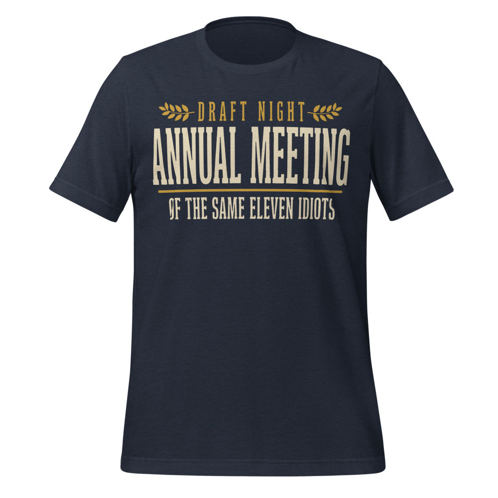Annual Meeting of the Same Eleven Idiots funny fantasy football draft tee — Heather Navy, front