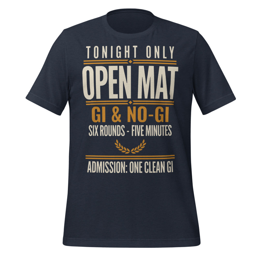 Open Mat Tonight Brazilian jiu jitsu t-shirt — Heather Navy, front