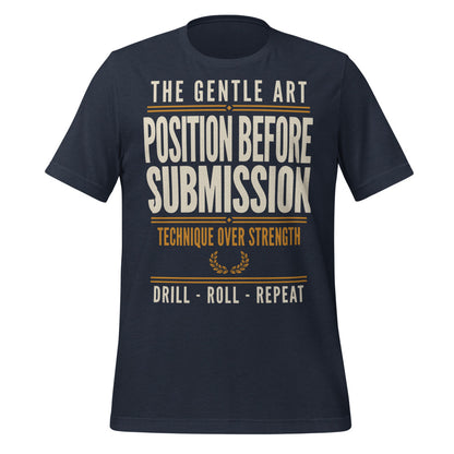 Position Before Submission Brazilian jiu jitsu t-shirt — Heather Navy, front