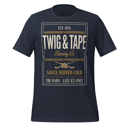 Twig and Tape Brewing Co. beer league hockey t-shirt — Heather Navy, front