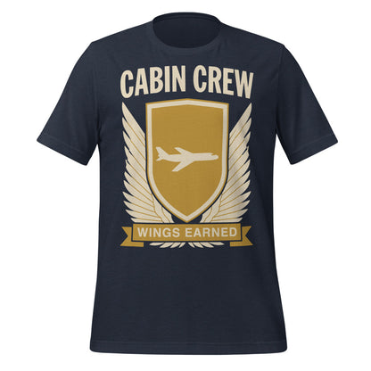 Wings Earned flight attendant tee — Heather Navy, front