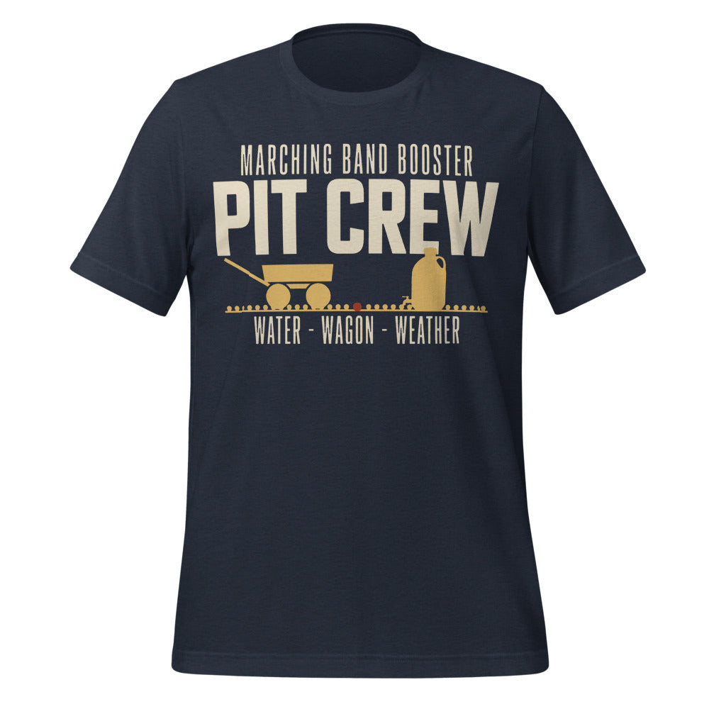 Pit Crew marching band booster t-shirt — Heather Navy, front