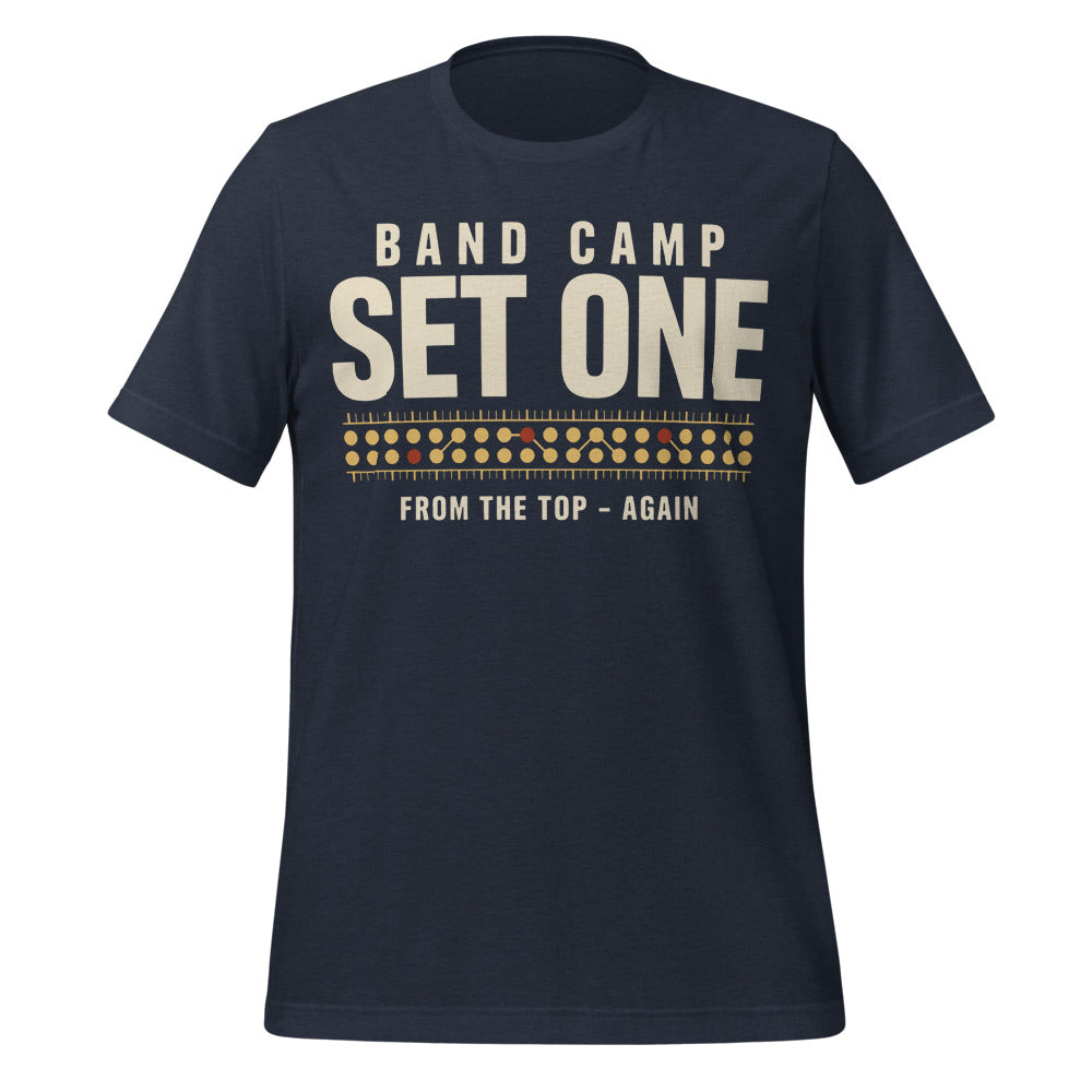 Set One marching band drill chart t-shirt — Heather Navy, front