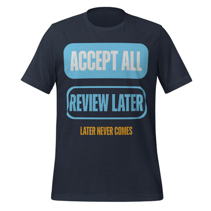 Accept All Review Later tee — Heather Navy, front