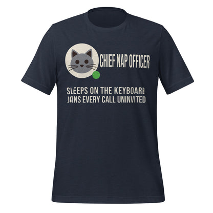 Chief Nap Officer cat profile card unisex t-shirt — Heather Navy, front