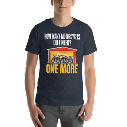 One More funny motorcycle tee — Heather Navy, on model