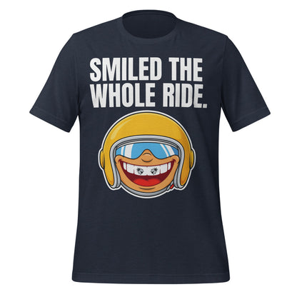 Smiled The Whole Ride funny motorcycle tee — Heather Navy, front