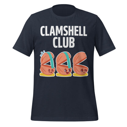 Clamshell Club funny physical therapy tee — Heather Navy, front