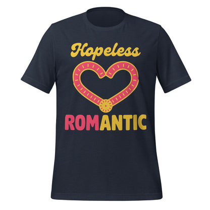 Hopeless ROMantic funny physical therapy tee — Heather Navy, front
