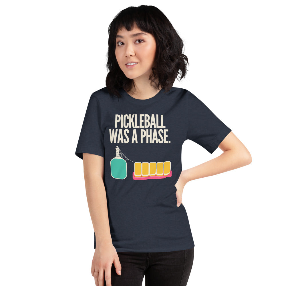 Pickleball Was A Phase funny mahjong tee — Heather Navy, on model