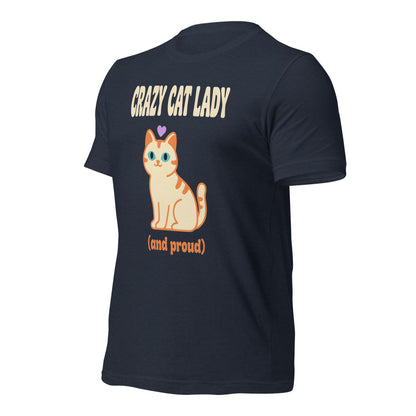 Crazy Cat Lady and Proud retro Y2K tee — Heather Navy, front-right