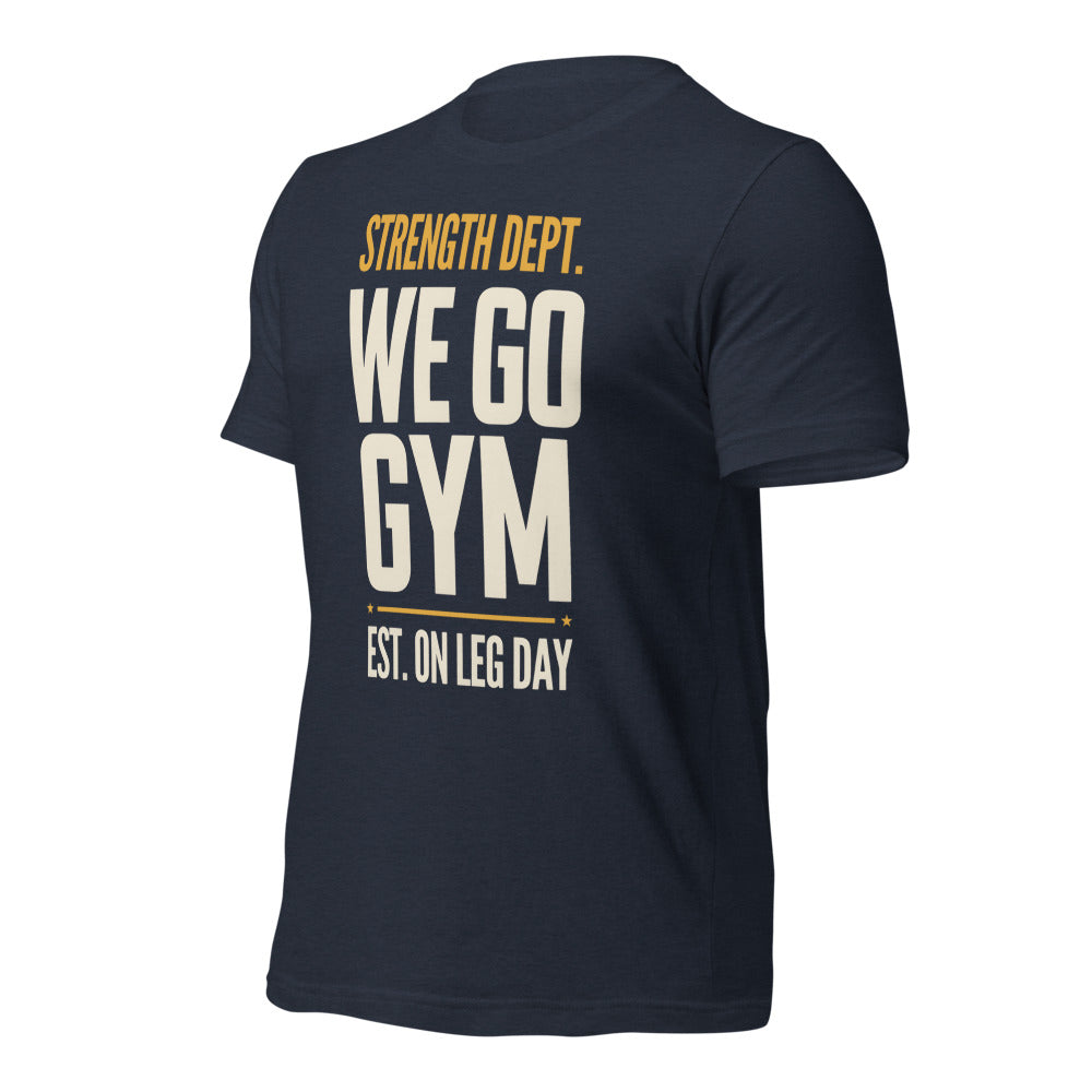 We Go Gym vintage athletic gym tee — Heather Navy, front right