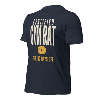 Certified Gym Rat vintage athletic tee — Heather Navy, front-right