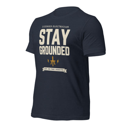 Stay Grounded funny electrician tee — Heather Navy, front-right